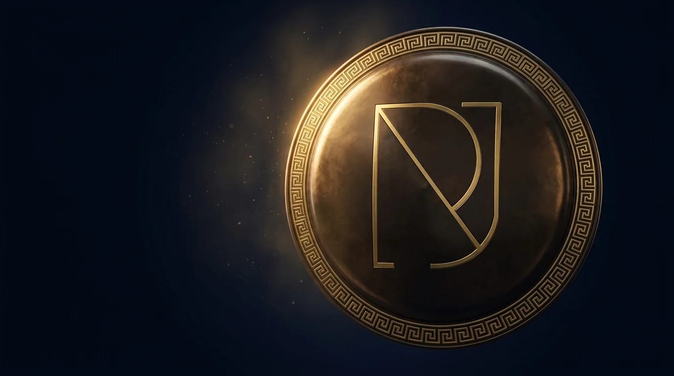 Escudo dourado com o monograma da ARJ em fundo escuro